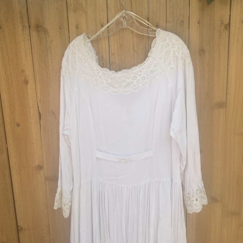 Vintage Plus Size Western Dress White Size 16 Lace Long Sleeve Pearl Button FLAW - Picture 10 of 13